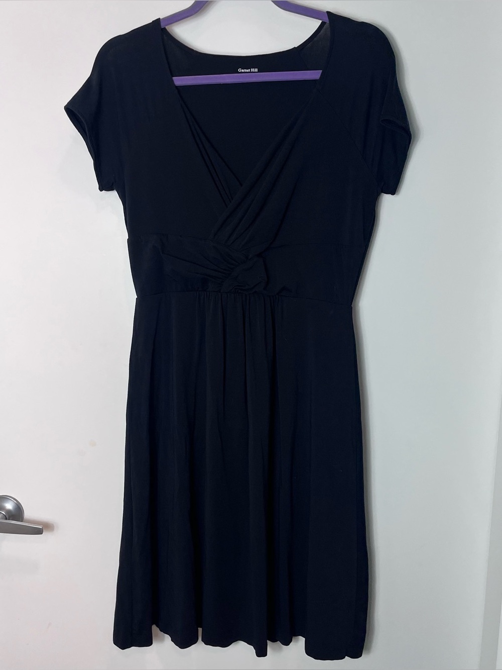 Garnet Hill Black Wrap-Style Short Sleeve Dress Small Cocktail Casual Classy
